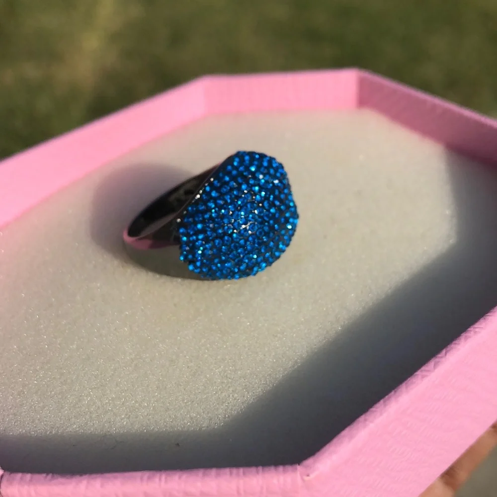 Hematite finished with ombre blue Swarovski elements ring size 9